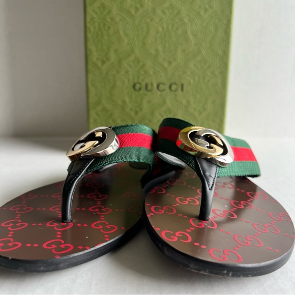 Gucci Thong Sandals NS NYLON GUCCI/LIFFORD Red Green - Picture 1 of 13